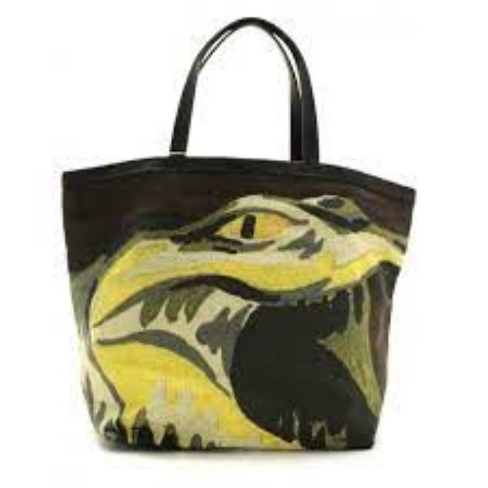 LACOSTE LINEN CROCODILE MILITARY SHOPPER BAG TOTE